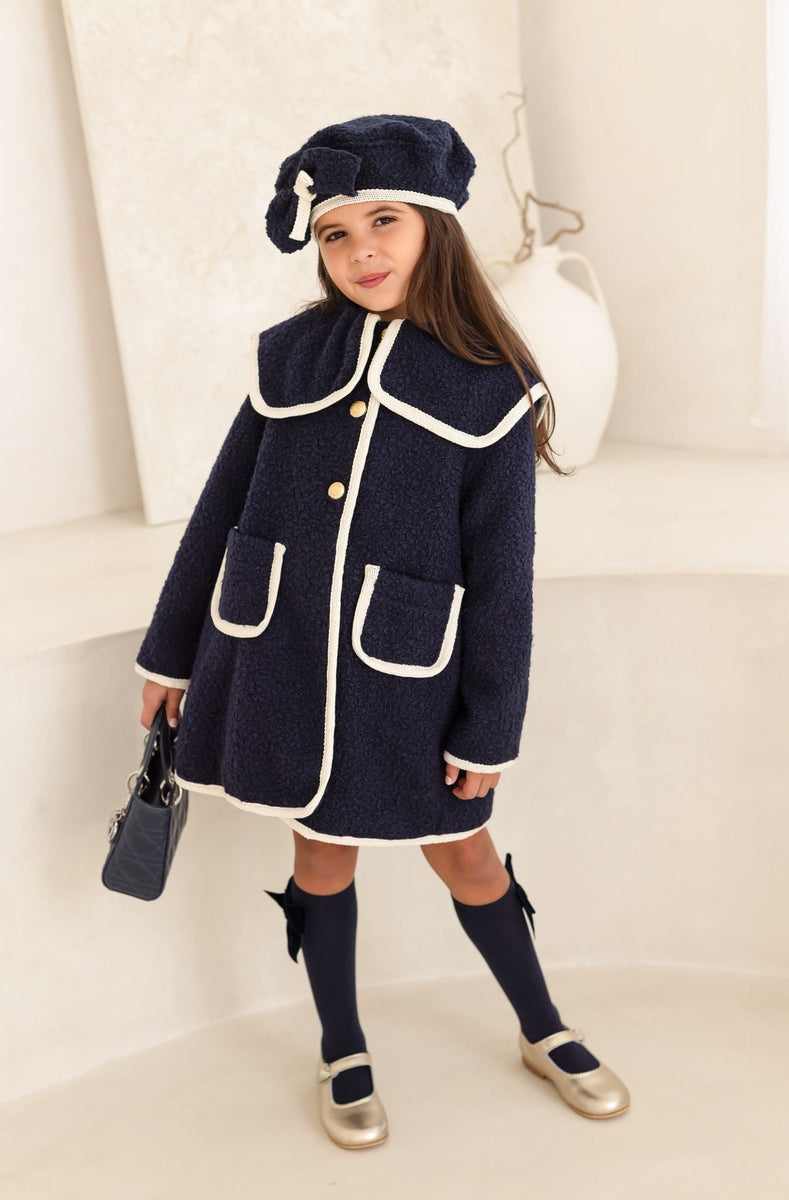 Girls Navy Boucle Coat Clark Beau girls-navy-boucle-coat-clark-beau