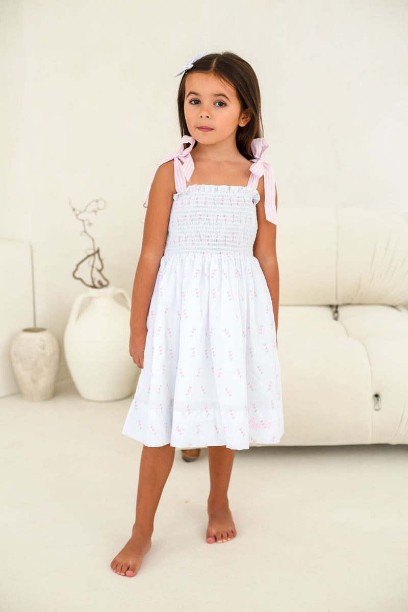 Girls Pink Ditsy Tie Shoulder Dress – Clark & Beau